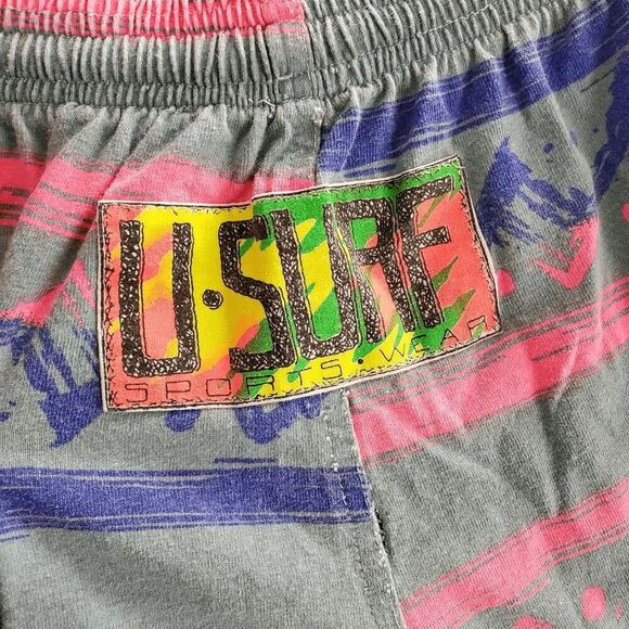 90's U-Surf Men's Neon Cotton Drawstring Elastic Waist 5" Shorts Large - Picture 3 of 8